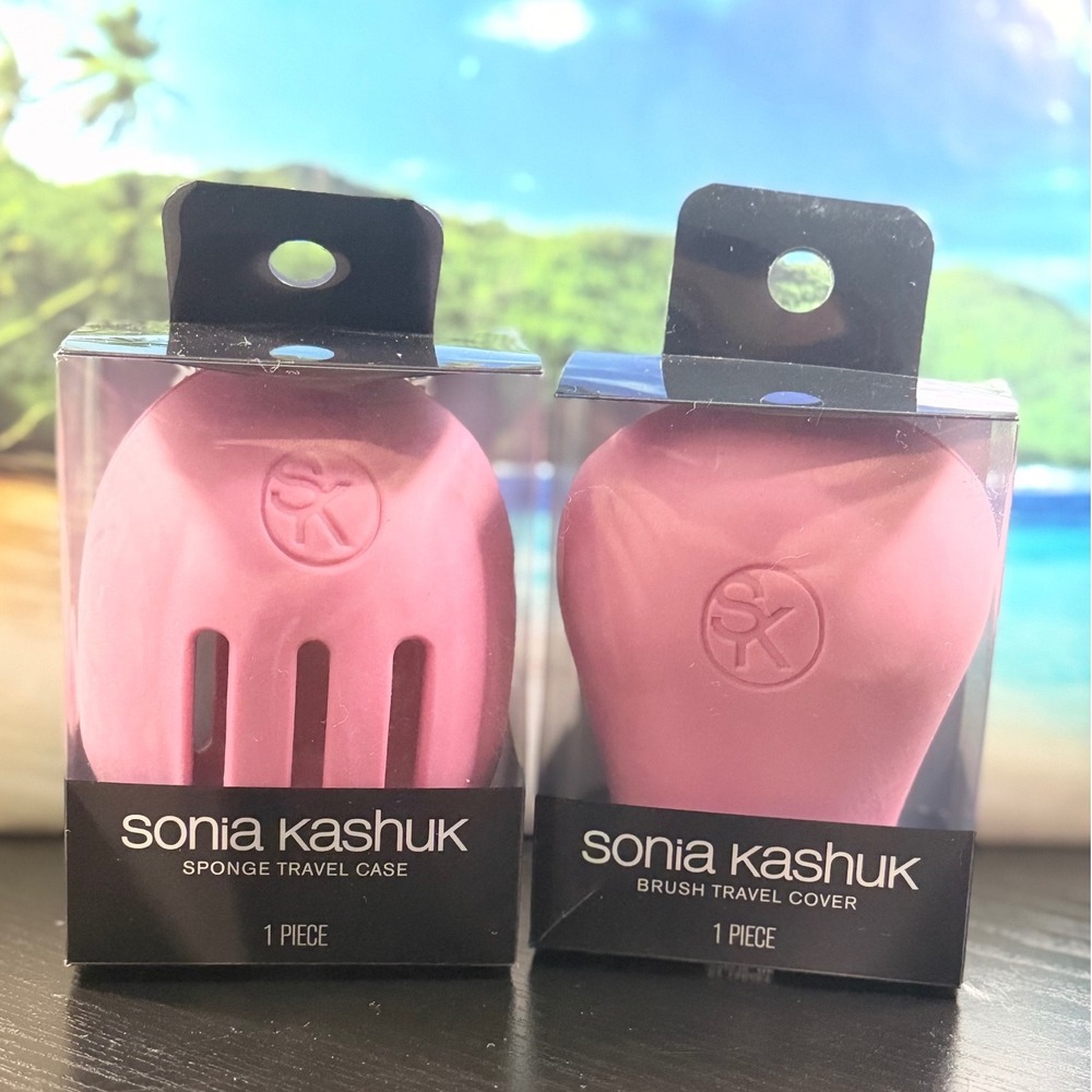 Sonia Kashuk Pink Silicone Makeup Sponge Travel Case & Brush Cover Set 2pc NEW